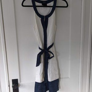 Cynthia Rowley White and Blue Stripe Dress - 100% Linen - Size 8